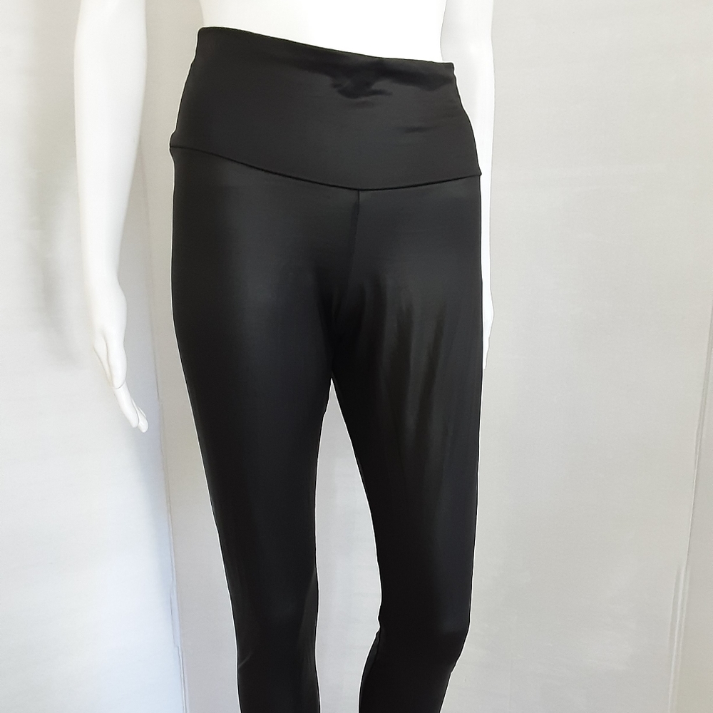 MILKY WAY High Waisted Black Shiny Waxy Leggings Sz L
